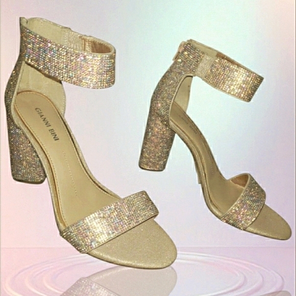 GB Gold Sparkling Holiday Crystal Rhinestones Iridescent Bling Formal 9.5 - Picture 3 of 9